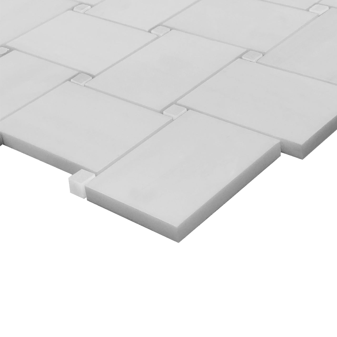 Bianco Dolomite Marble Large Basketweave Mosaic Tile with Dolomite Dots Polished
