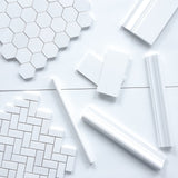Bianco Dolomite Marble 1x2 Herringbone Mosaic Tile Polished