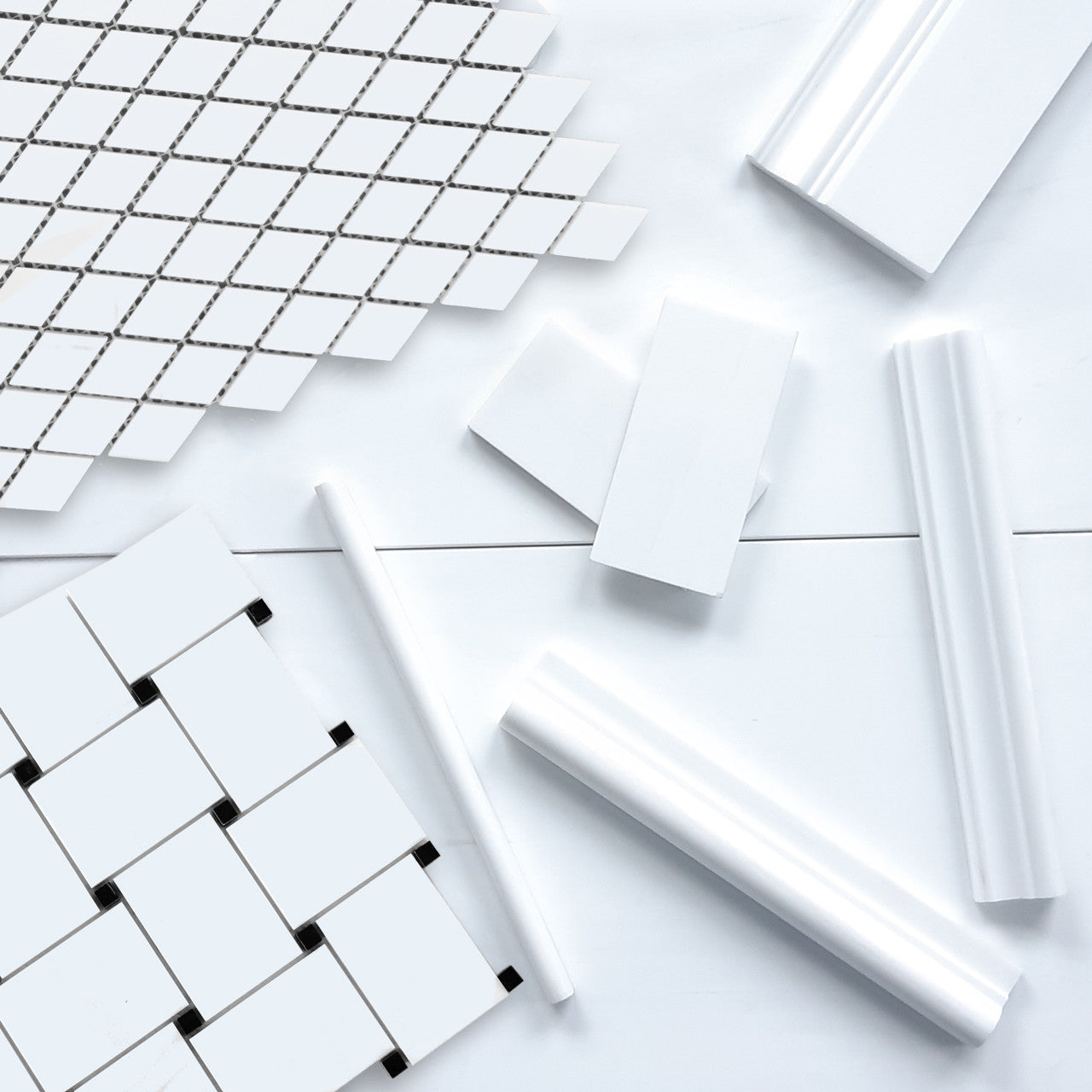 Bianco Dolomite Marble Large Basketweave Mosaic Tile with Black Dots Honed