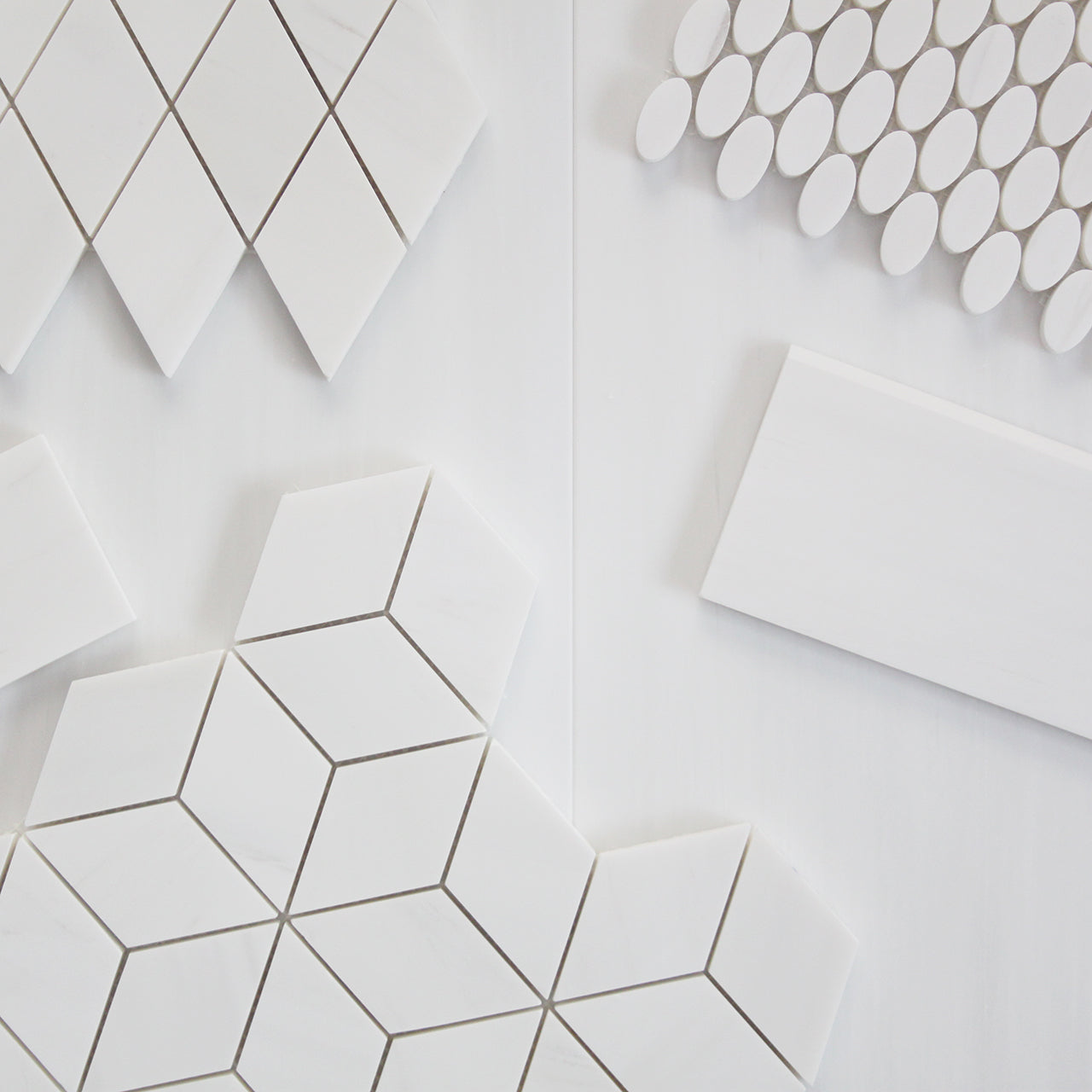 Bianco Dolomite Marble Rhombus 3D Cube Diamond Mosaic Tile Polished