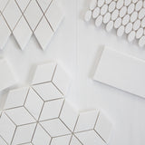 Bianco Dolomite Marble Rhombus 3D Cube Diamond Mosaic Tile Polished
