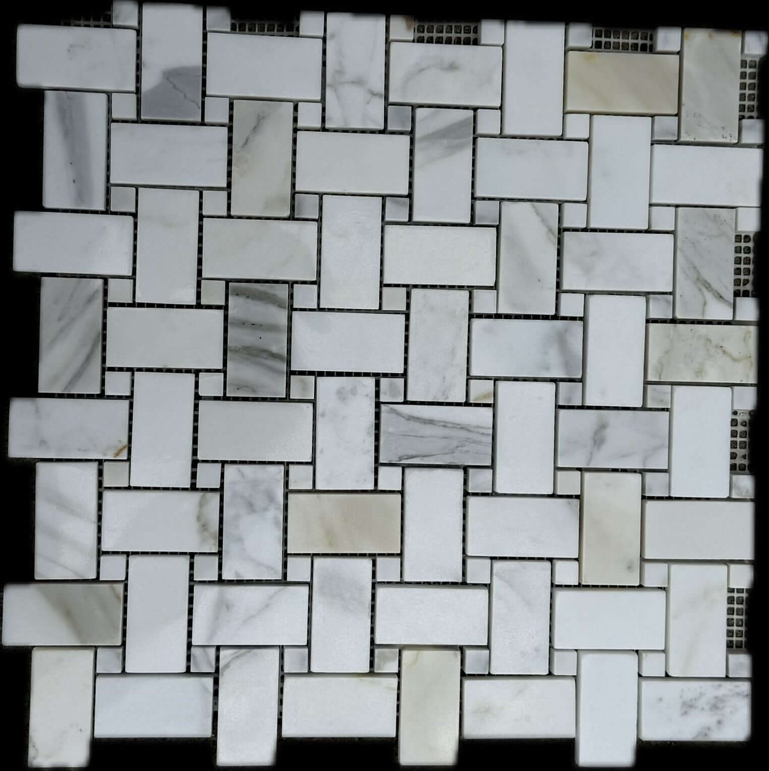 Calacatta Gold Dot Basketweave Mosaic Italiano