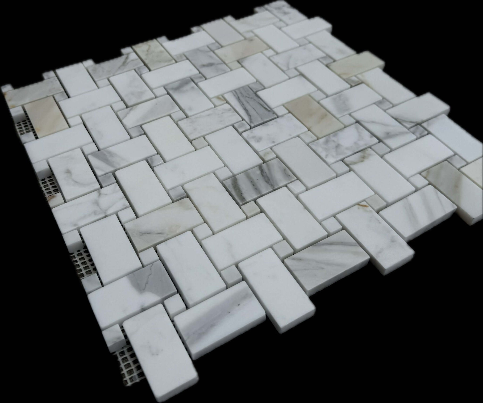 Calacatta Gold Dot Basketweave Mosaic Italiano
