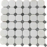 Thassos White Marble + Bardiglio Gray Dots Octagon Honed Mosaic Tile