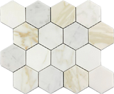 3" Tuscan Calacatta Oro Marble Hexagon Mosaic Tile