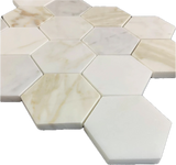 3" Tuscan Calacatta Oro Marble Hexagon Mosaic Tile