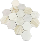 3" Tuscan Calacatta Oro Marble Hexagon Mosaic Tile