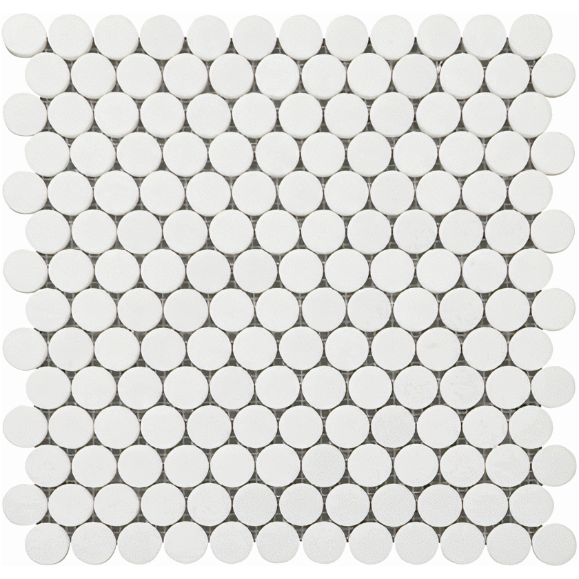 Thassos White Marble Penny Round Mosaic Polished / Honed