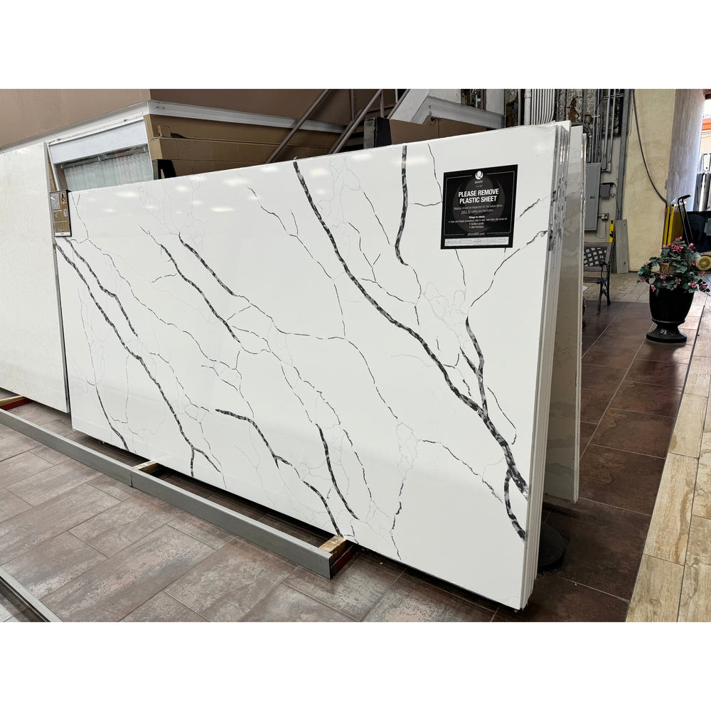 Calacatta Black Quartz Countertop Polished Slab Bookmatch 127 X 64