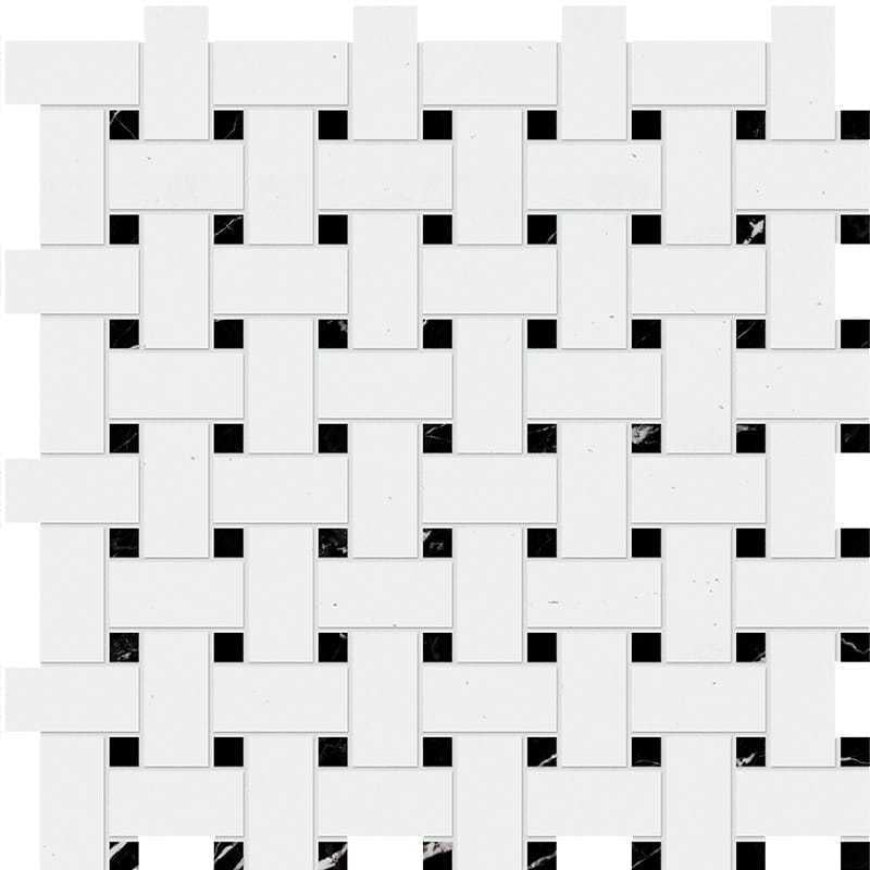 Thassos White Premium Marble with Nero Marquina Dots Weave