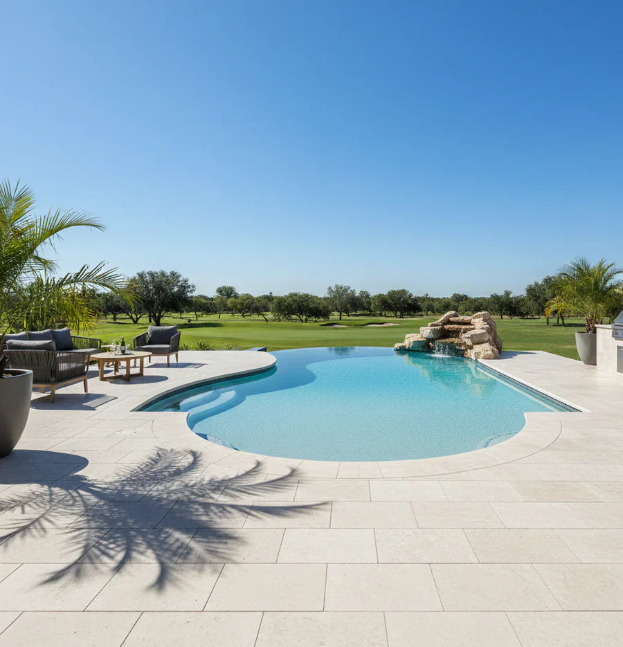 Mayra White 12"x24" Tumbled Limestone Pool Coping, 3 cm Thick