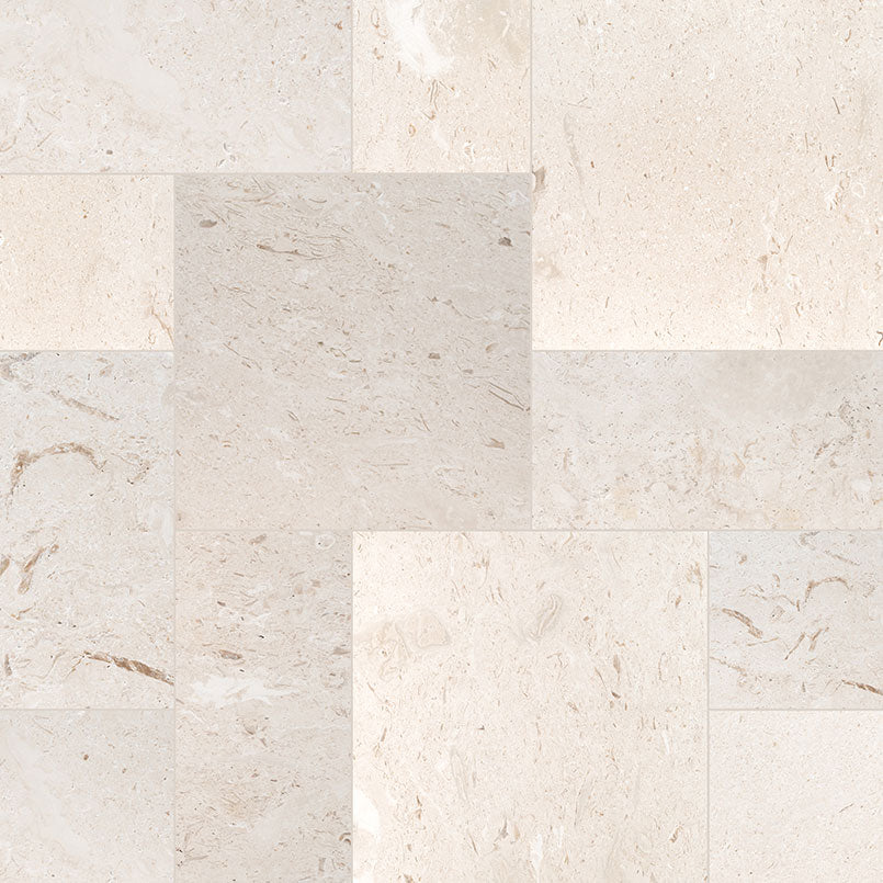 Mayra White Versailles Patterb Tumbled 3cm Pavers, 10 Kits
