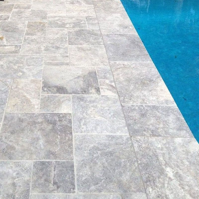 Silver Travertine Versailles Pattern (Tumbled)