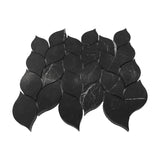 Nero Marquina Black Marble Blanco Orchid Leaf Mosaic Tile Polished