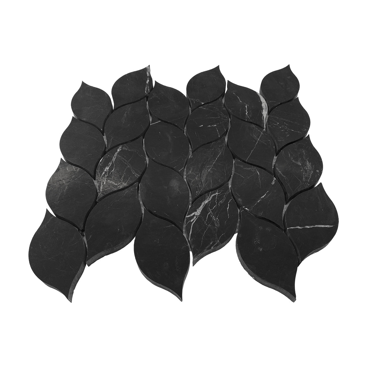 Nero Marquina Black Marble Blanco Orchid Leaf Mosaic Tile Honed