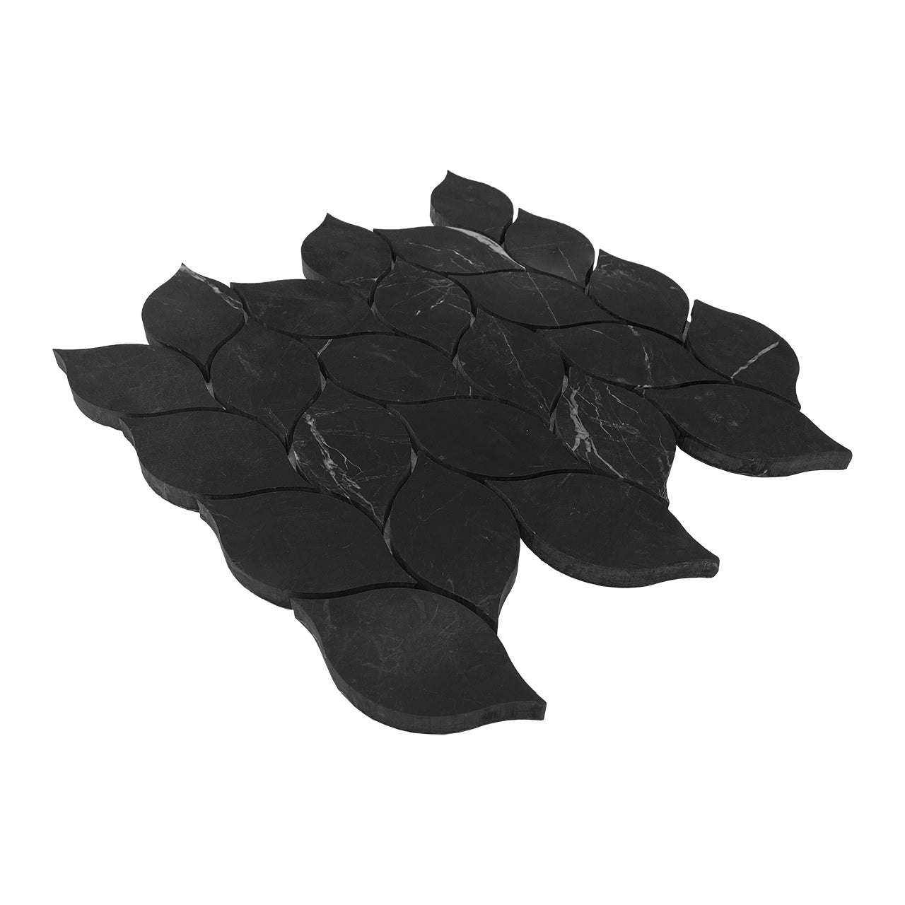 Nero Marquina Black Marble Blanco Orchid Leaf Mosaic Tile Honed