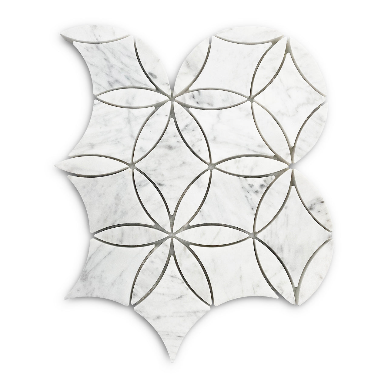 White Carrara Marble La Fleur Waterjet Mosaic Tile Polished