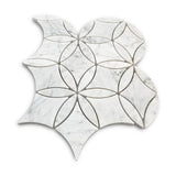 White Carrara Marble La Fleur Waterjet Mosaic Tile Honed