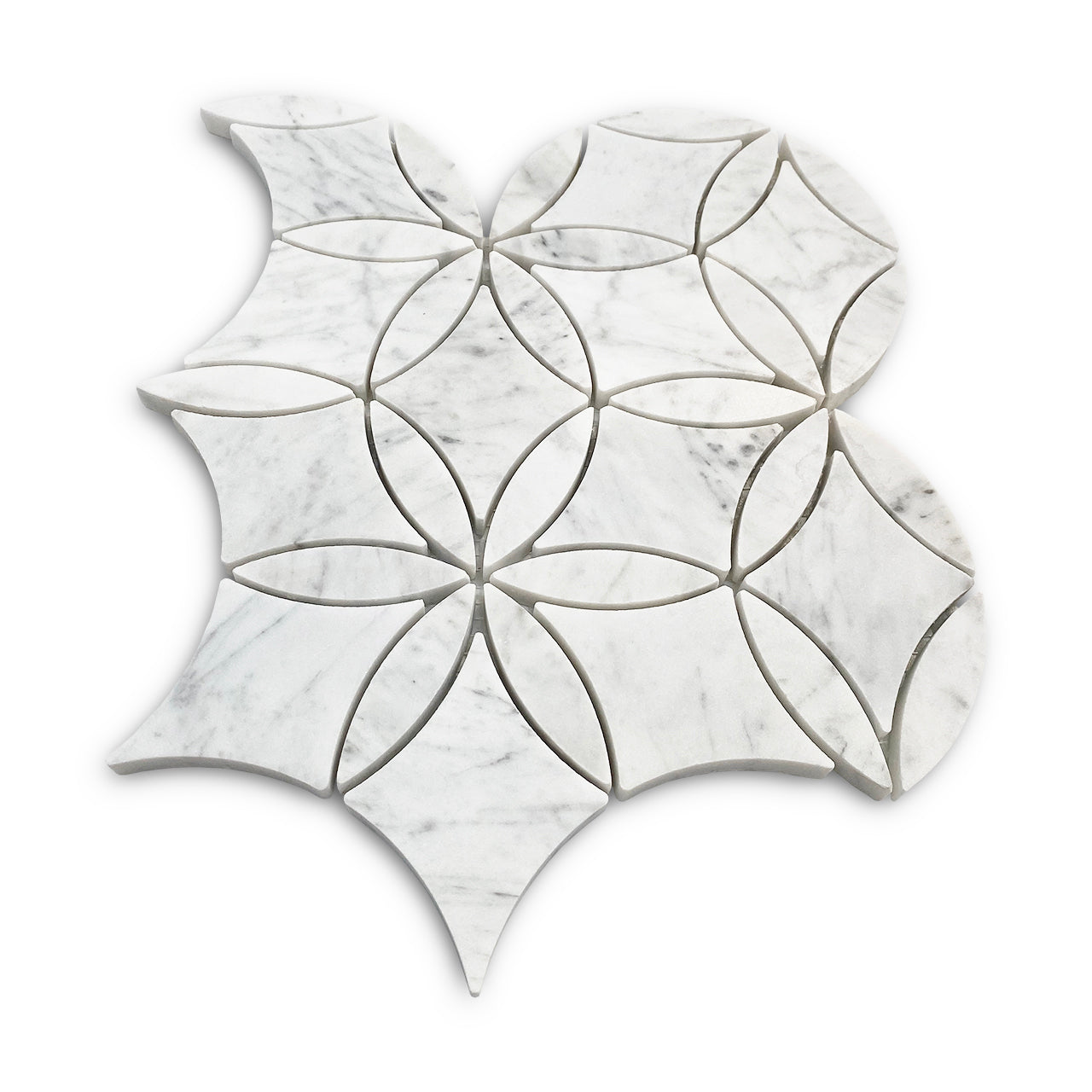 White Carrara Marble La Fleur Waterjet Mosaic Tile Honed