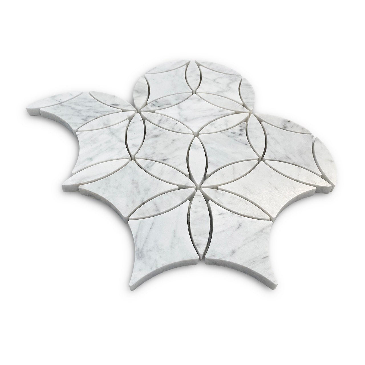 White Carrara Marble La Fleur Waterjet Mosaic Tile Polished