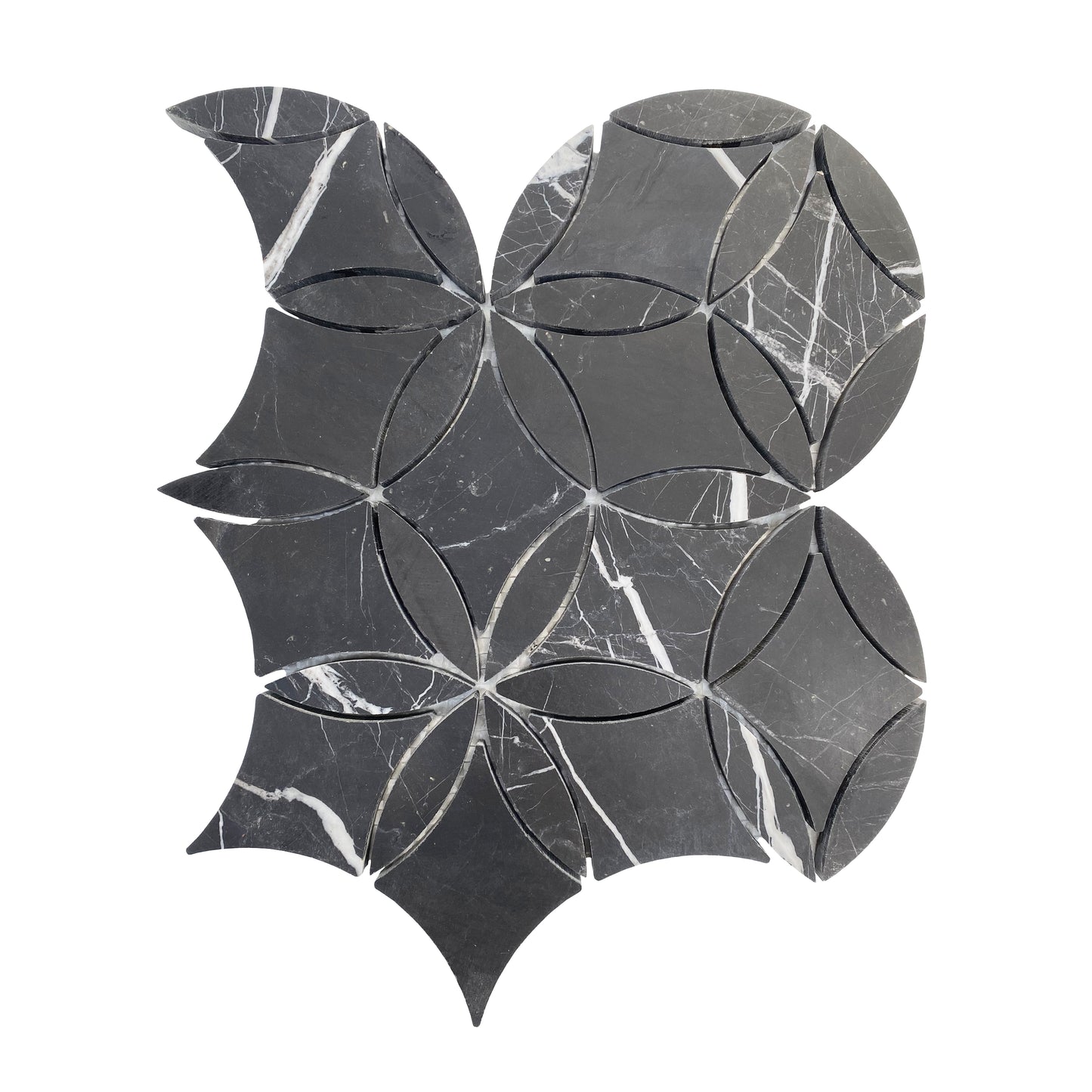 Nero Marquina Black Marble La Fleur Waterjet Mosaic Tile Polished