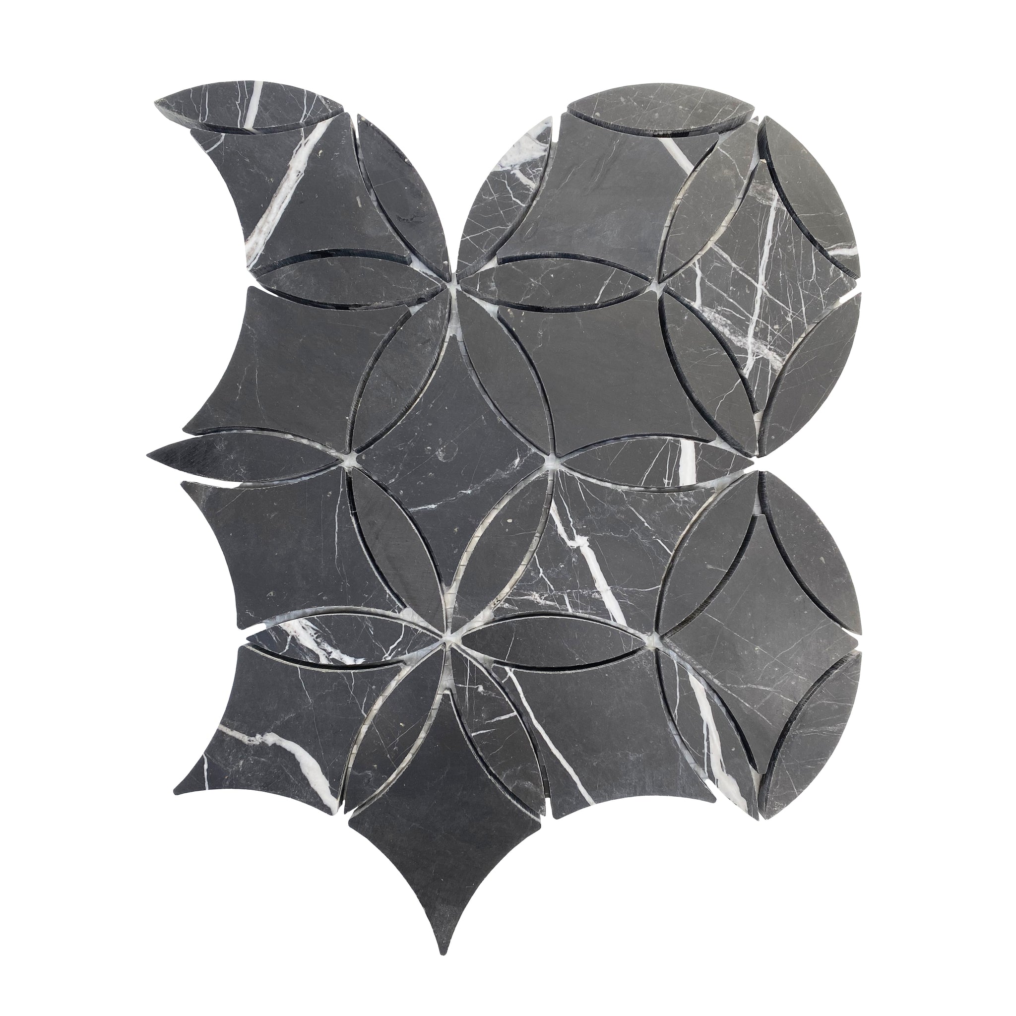 Nero Marquina Black Marble La Fleur Waterjet Mosaic Tile Polished
