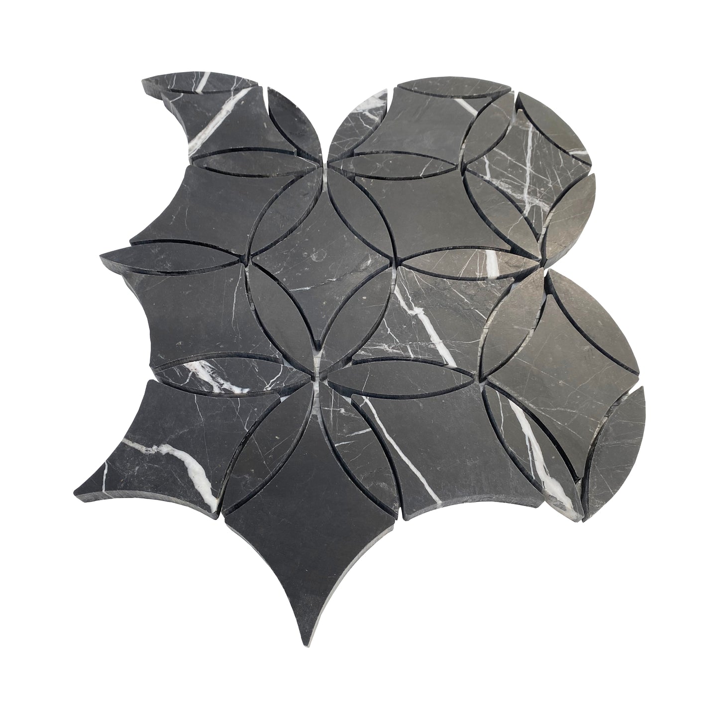 Nero Marquina Black Marble La Fleur Waterjet Mosaic Tile Honed