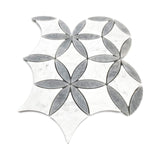 White Carrara Marble with Bardiglio Gray Leaf La Fleur Waterjet Mosaic Tile Honed