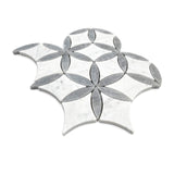 White Carrara Marble with Bardiglio Gray Leaf La Fleur Waterjet Mosaic Tile Polished