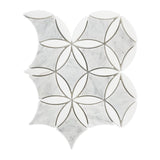 White Carrara Marble with Bianco Dolomite Leafs La Fleur Waterjet Mosaic Tile Honed