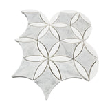 White Carrara Marble with Bianco Dolomite Leafs La Fleur Waterjet Mosaic Tile Honed