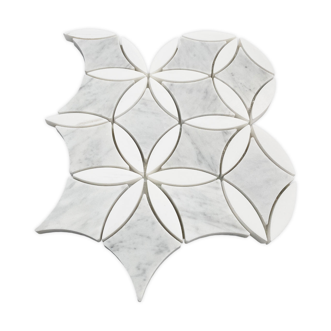 White Carrara Marble with Bianco Dolomite Leaf La Fleur  Waterjet Mosaic Tile Polished