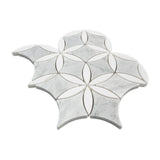 White Carrara Marble with Bianco Dolomite Leaf La Fleur  Waterjet Mosaic Tile Polished