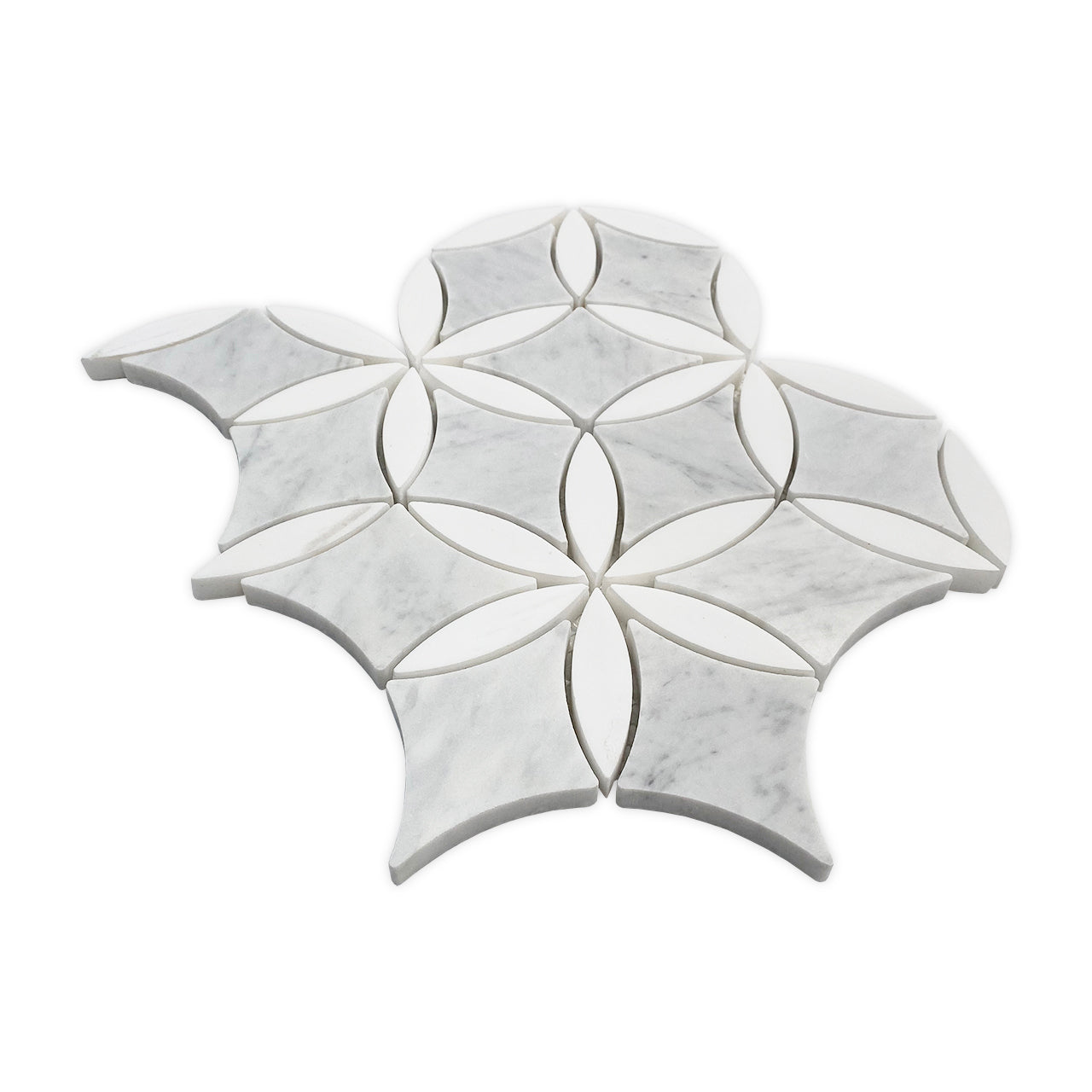 White Carrara Marble with Bianco Dolomite Leaf La Fleur  Waterjet Mosaic Tile Polished