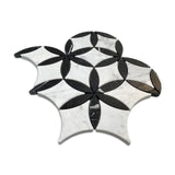 White Carrara Marble with Nero Marquina Black Leaf La Fleur Waterjet Mosaic Tile Polished