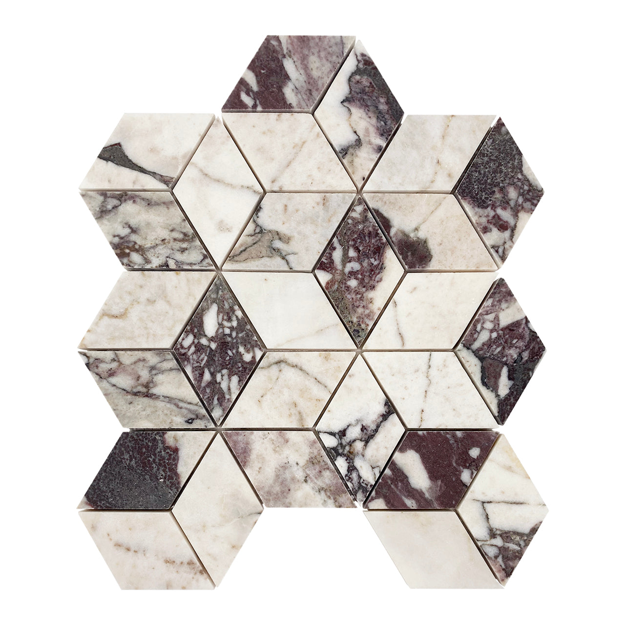 Calacatta Viola Marble Rhombus 3D Diamond Cube Mosaic Tile Honed