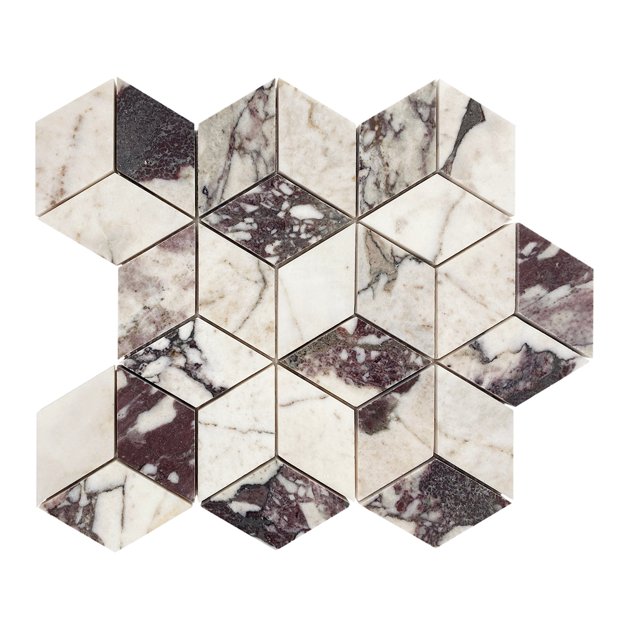 Calacatta Viola Marble Rhombus 3D Diamond Cube Mosaic Tile Polished