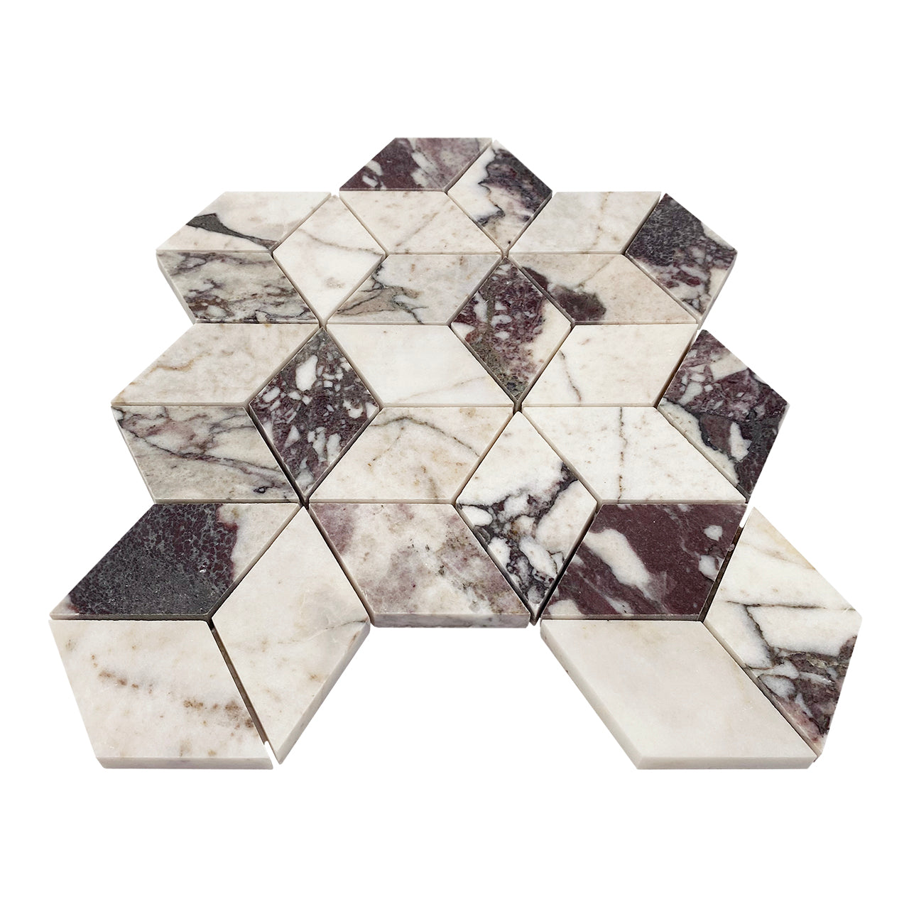 Calacatta Viola Marble Rhombus 3D Diamond Cube Mosaic Tile Honed