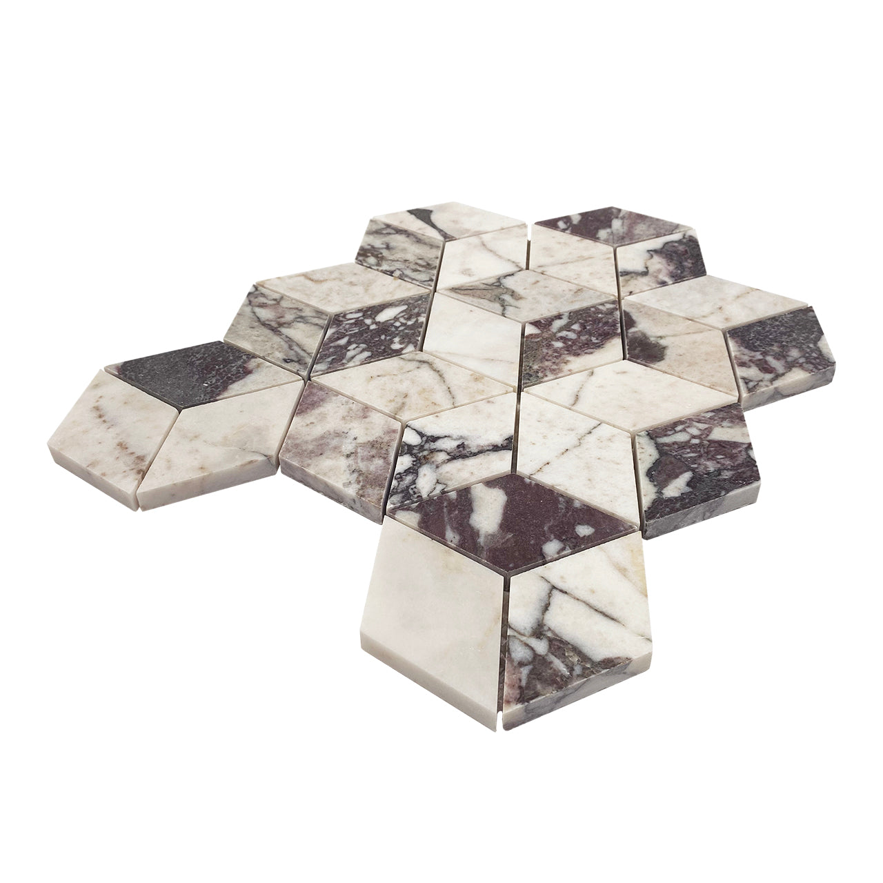 Calacatta Viola Marble Rhombus 3D Diamond Cube Mosaic Tile Honed