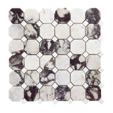 Calacatta Viola Marble Octagon with Dolomite Dots Mosaic Tile Polished
