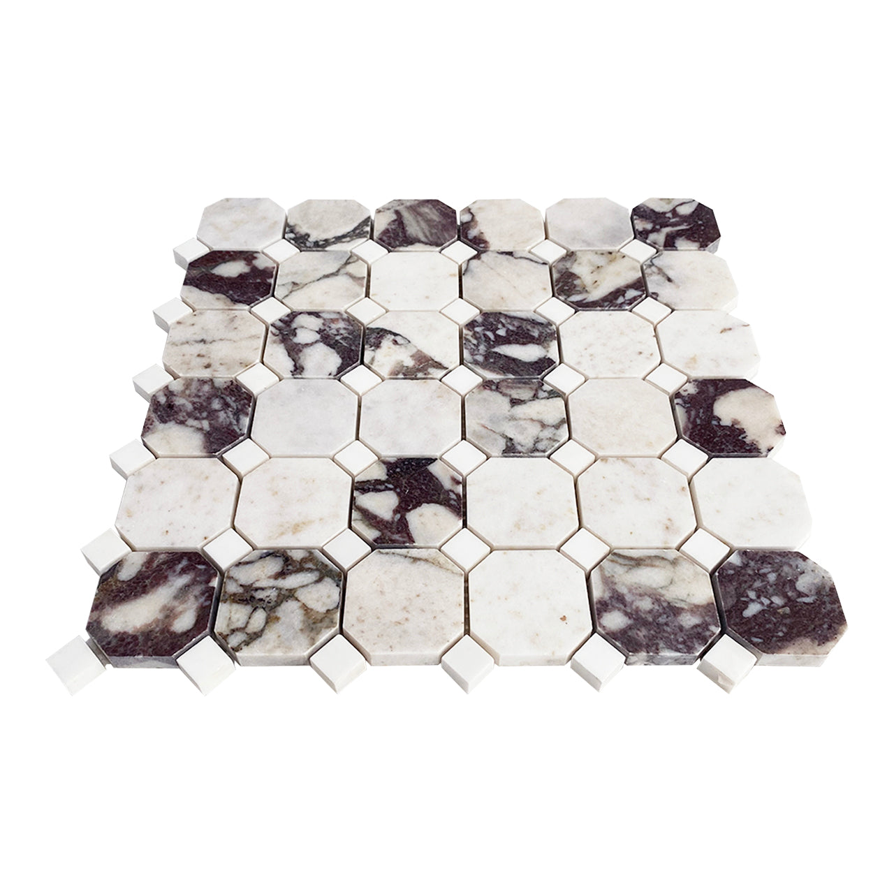 Calacatta Viola Marble Octagon with Dolomite Dots Mosaic Tile Polished
