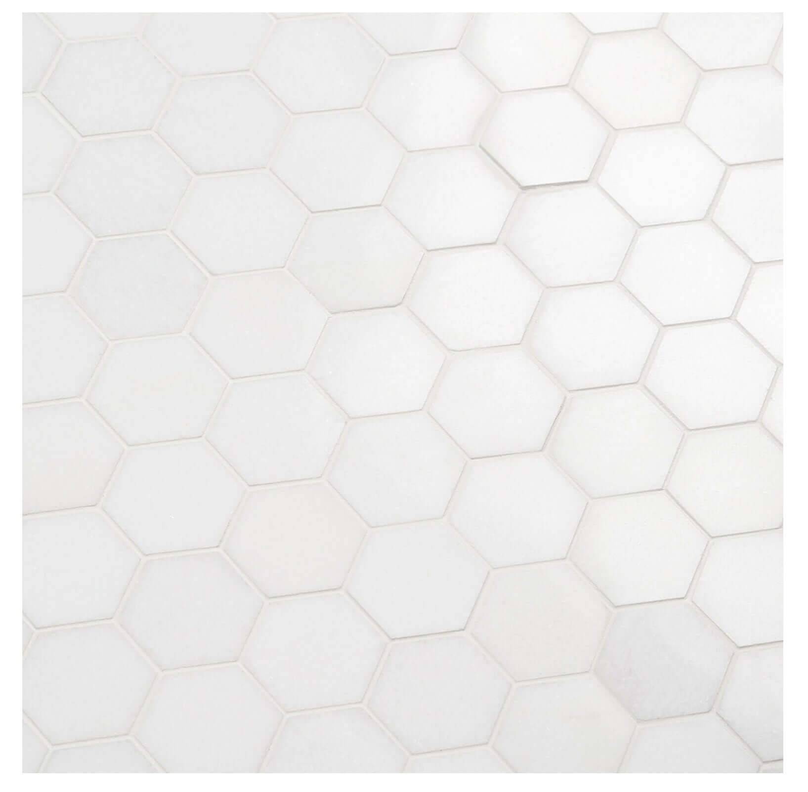 3” Thassos White Marble Hexagon Mosaic Tile
