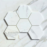 5” Tuscan Calacatta Oro Hexagon Mosaic Tile