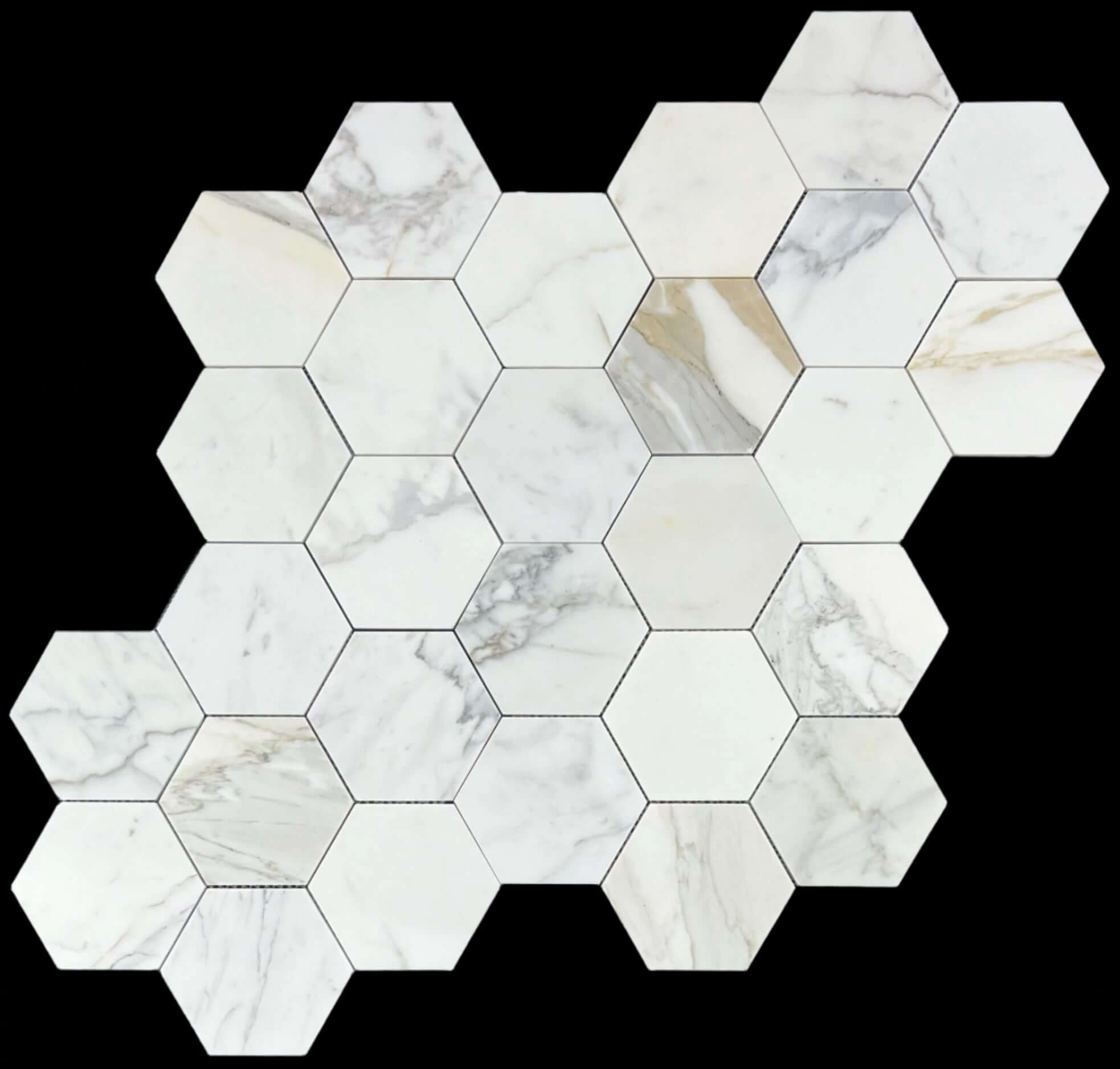 5” Tuscan Calacatta Oro Hexagon Mosaic Tile