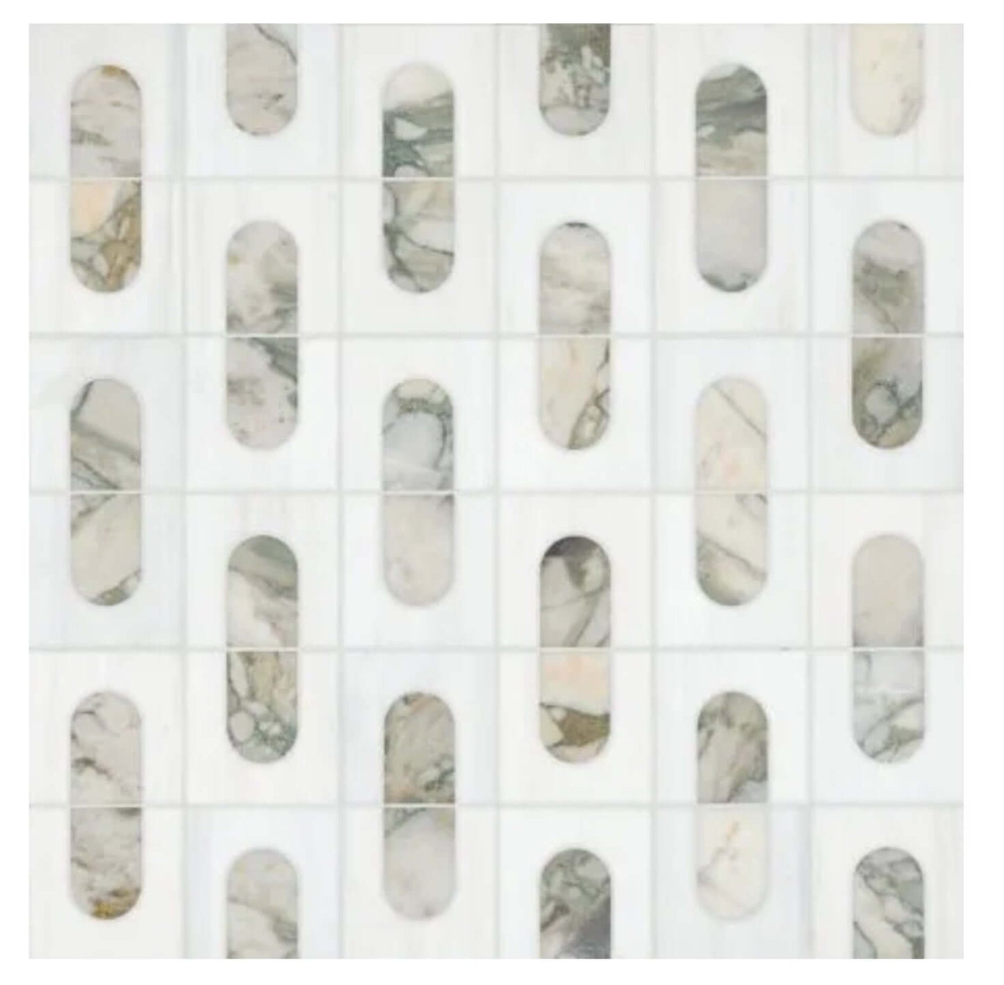 Bianco Dolomite Green Moderno 12"x12" Polished Marble Mosaic Floor and Wall Tile