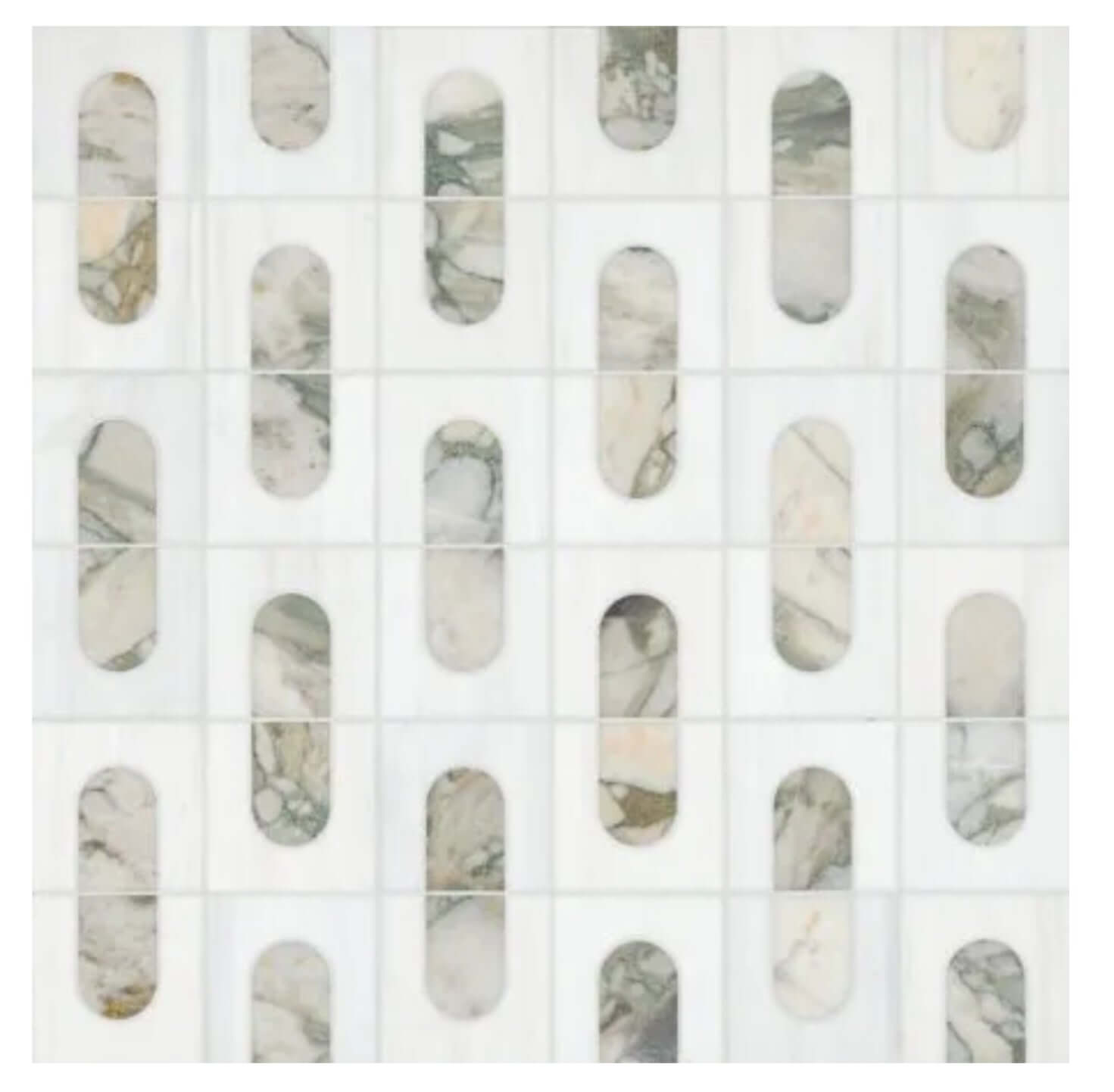 Bianco Dolomite Green Moderno 12"x12" Polished Marble Mosaic Floor and Wall Tile