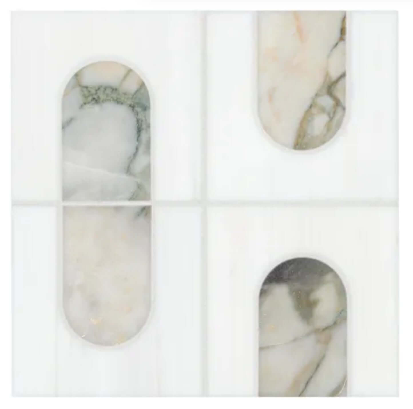 Bianco Dolomite Green Moderno 12"x12" Polished Marble Mosaic Floor and Wall Tile
