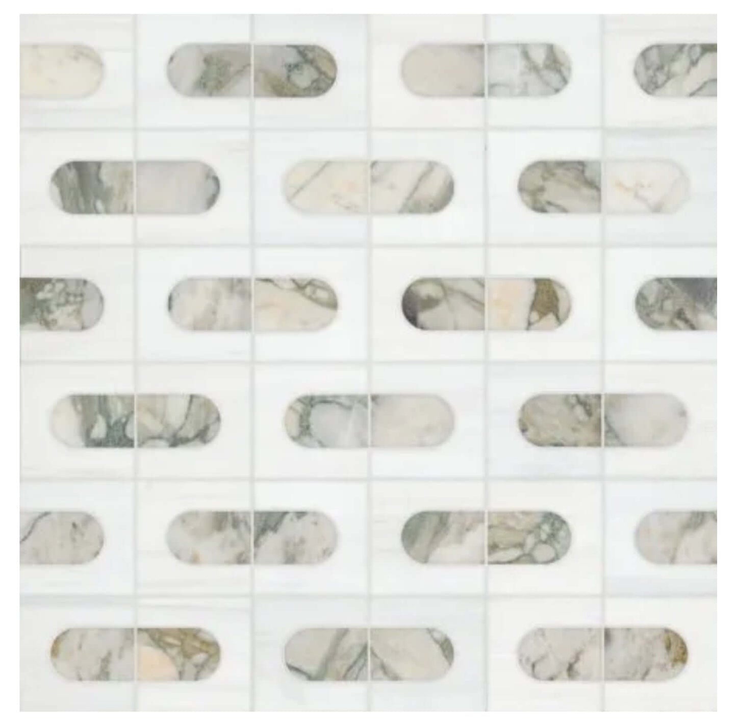 Bianco Dolomite Green Moderno 12"x12" Polished Marble Mosaic Floor and Wall Tile