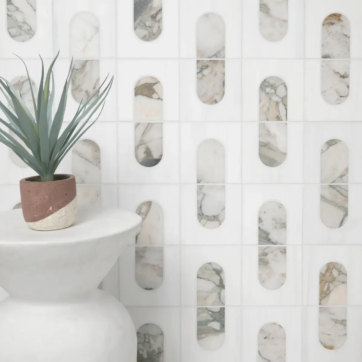 Bianco Dolomite Green Moderno 12"x12" Polished Marble Mosaic Floor and Wall Tile
