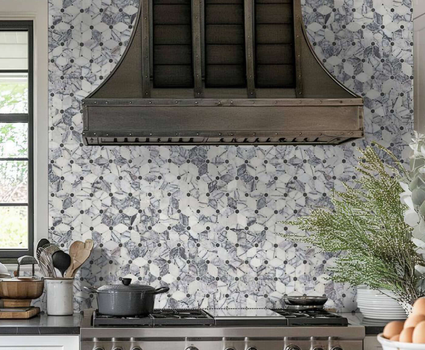 Calacacatta Violet Lilac Cecily Pattern Mosaic Tile 12x11